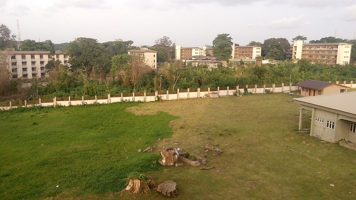 Independence Hall (Indy Hall) and Nnamdi Azikiwe Hall (Zik Hall) from topmost floor of Abdulsalami Abubakar Hall (AAH), University of Ibadan.jpg